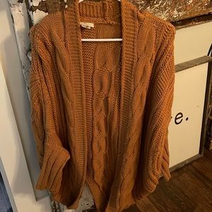 Rust colored sweater/ cable knit cardigan. Small